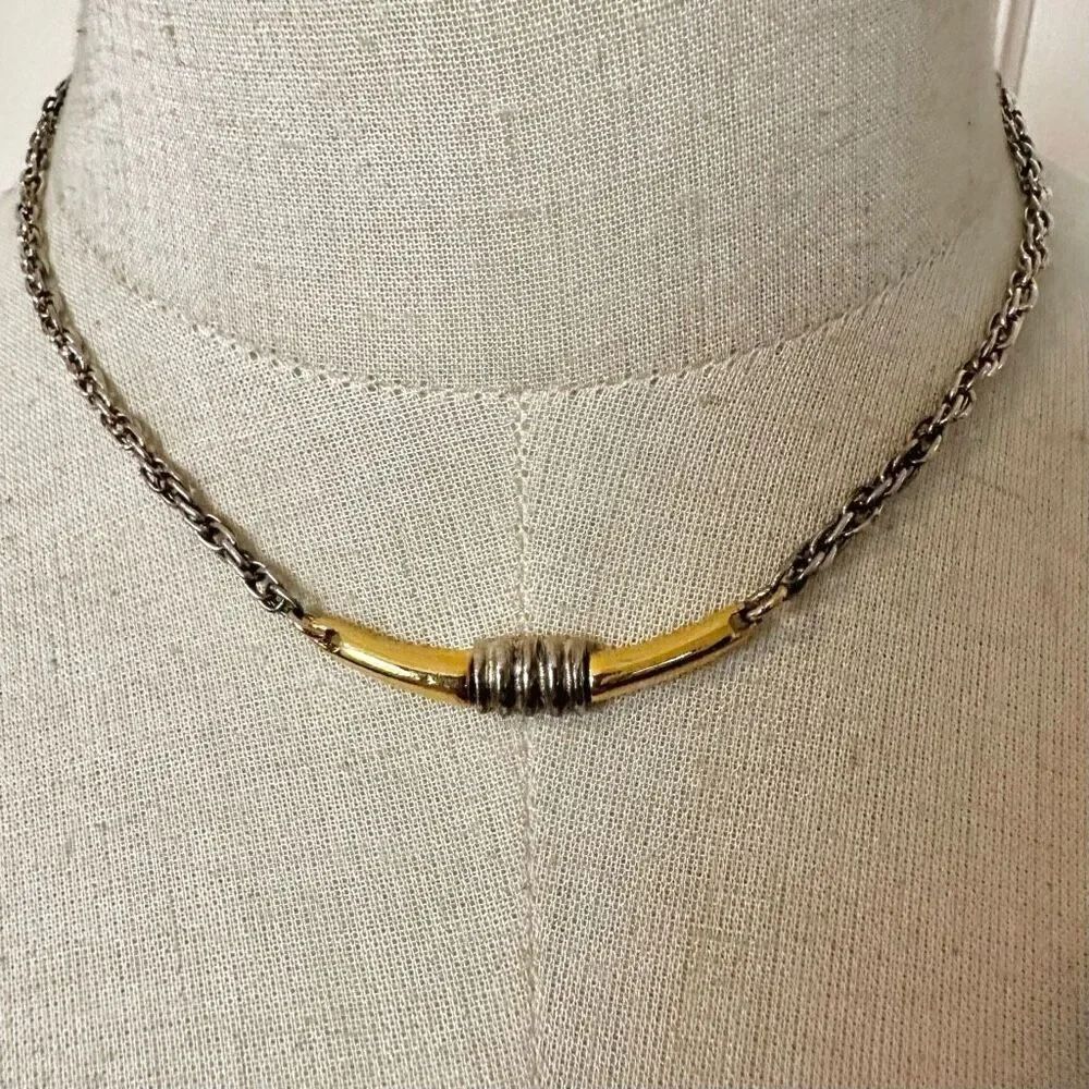 Gold tone and silver vintage  pendant necklace